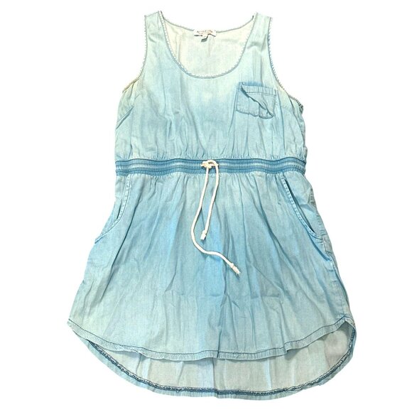 Active USA Light Blue Tank Dress Medium Rope Tie Waist Pockets  Summer Casual M - Picture 7 of 11